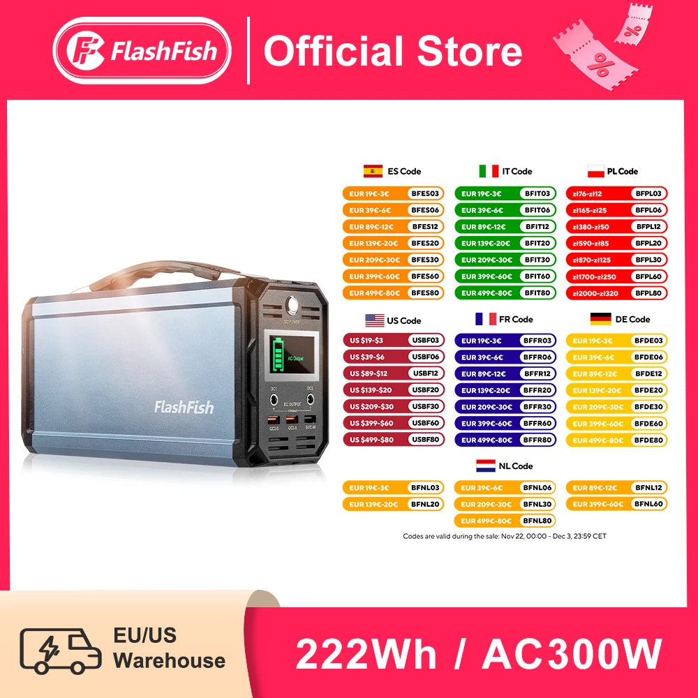 FlashFish Power Station 200W Portable